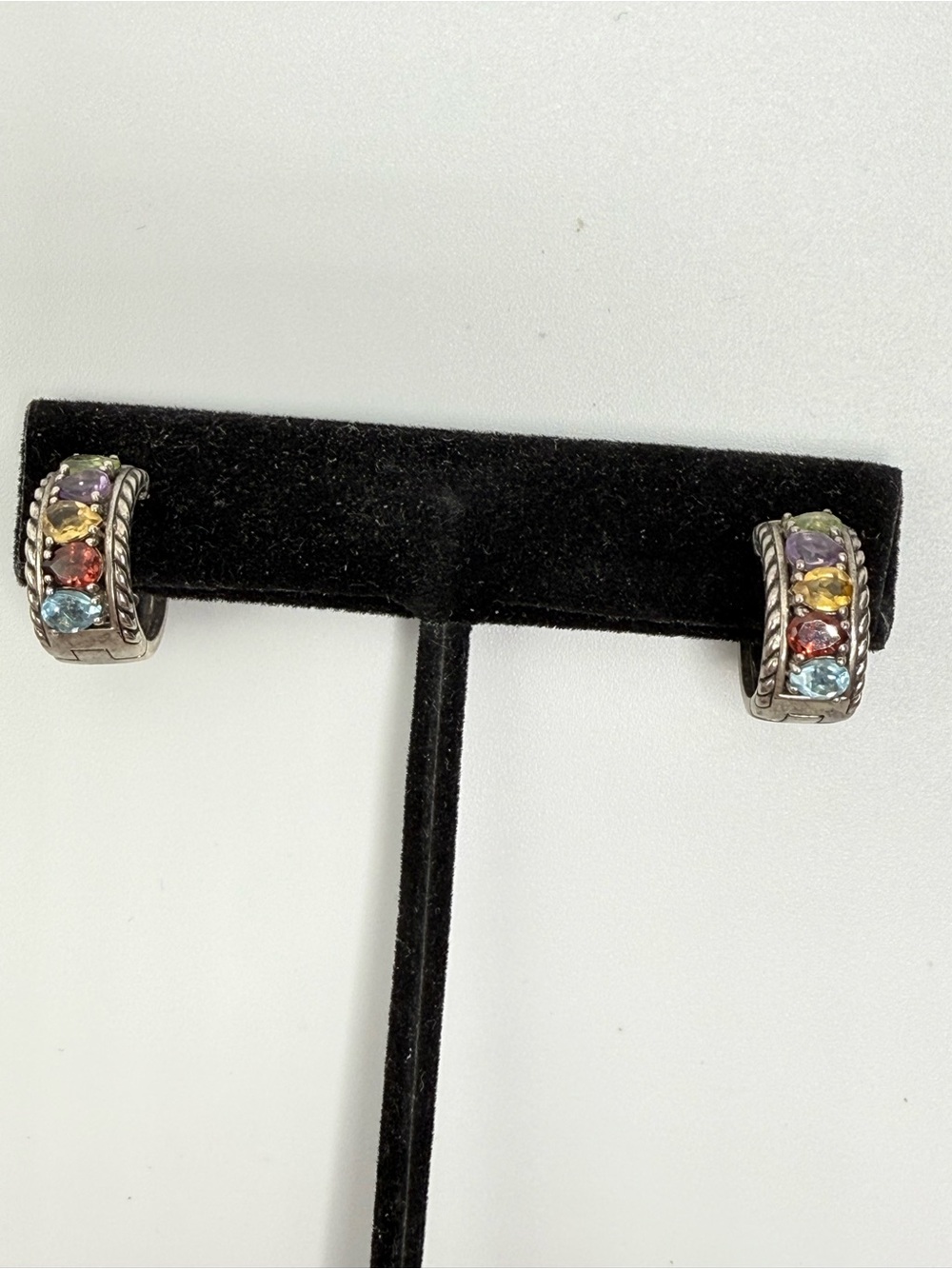 Multi-Color Gemstone Hoop Huggie Earrings - Sterling Silver